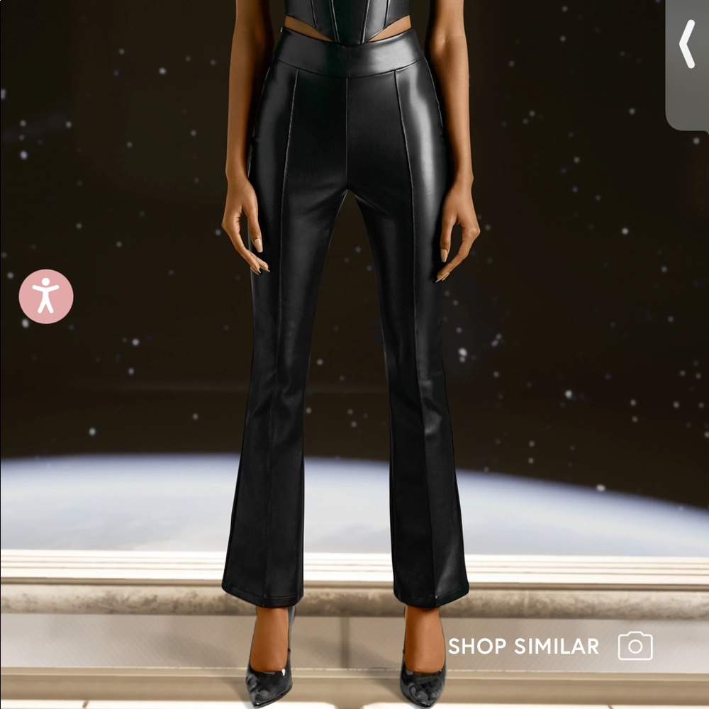 Oh Polly “Walk Away” black Faux Leather Flare Trousers